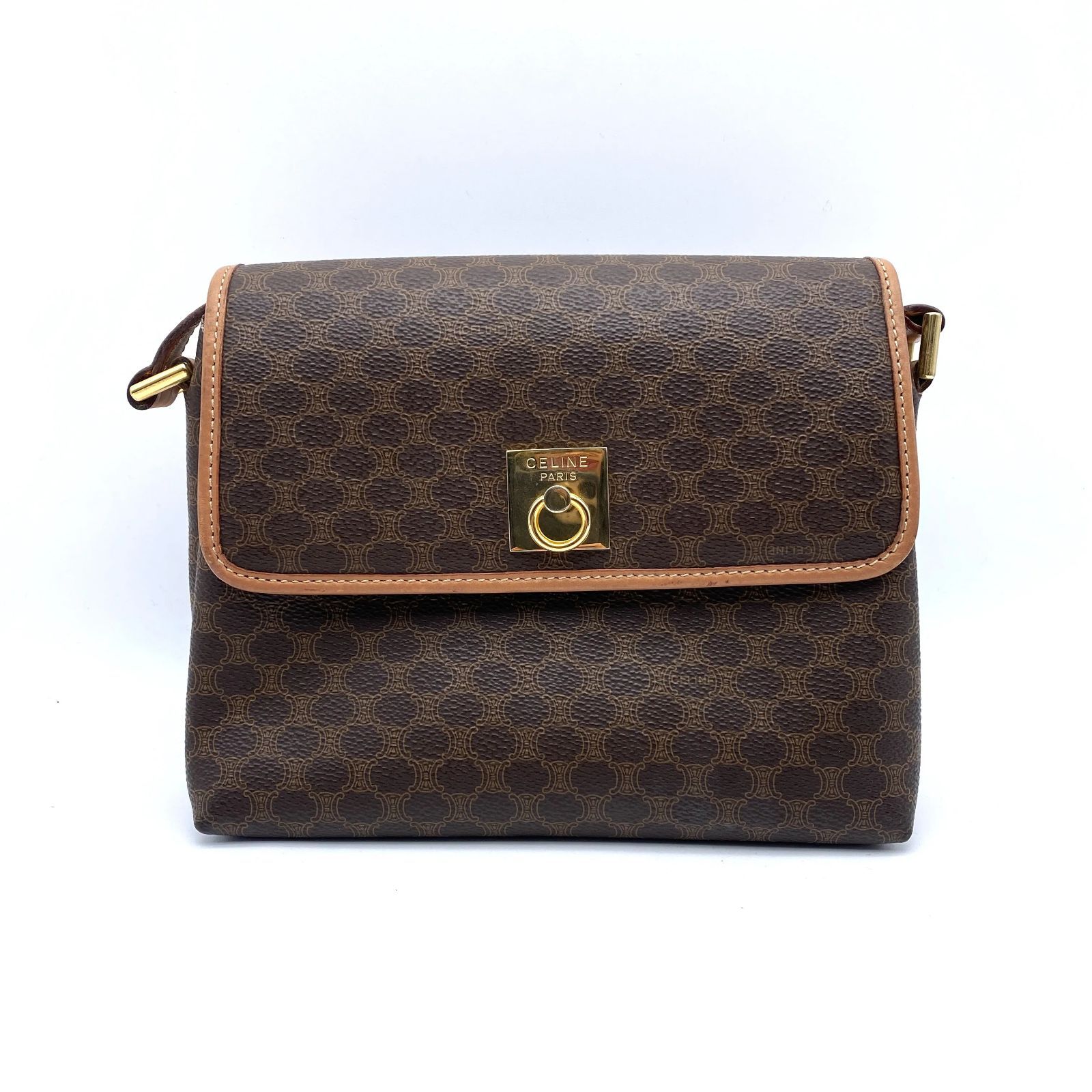 中古】美品 CELINE Brown Macadam Shoulder Bag ヴィンテージ セリーヌ 