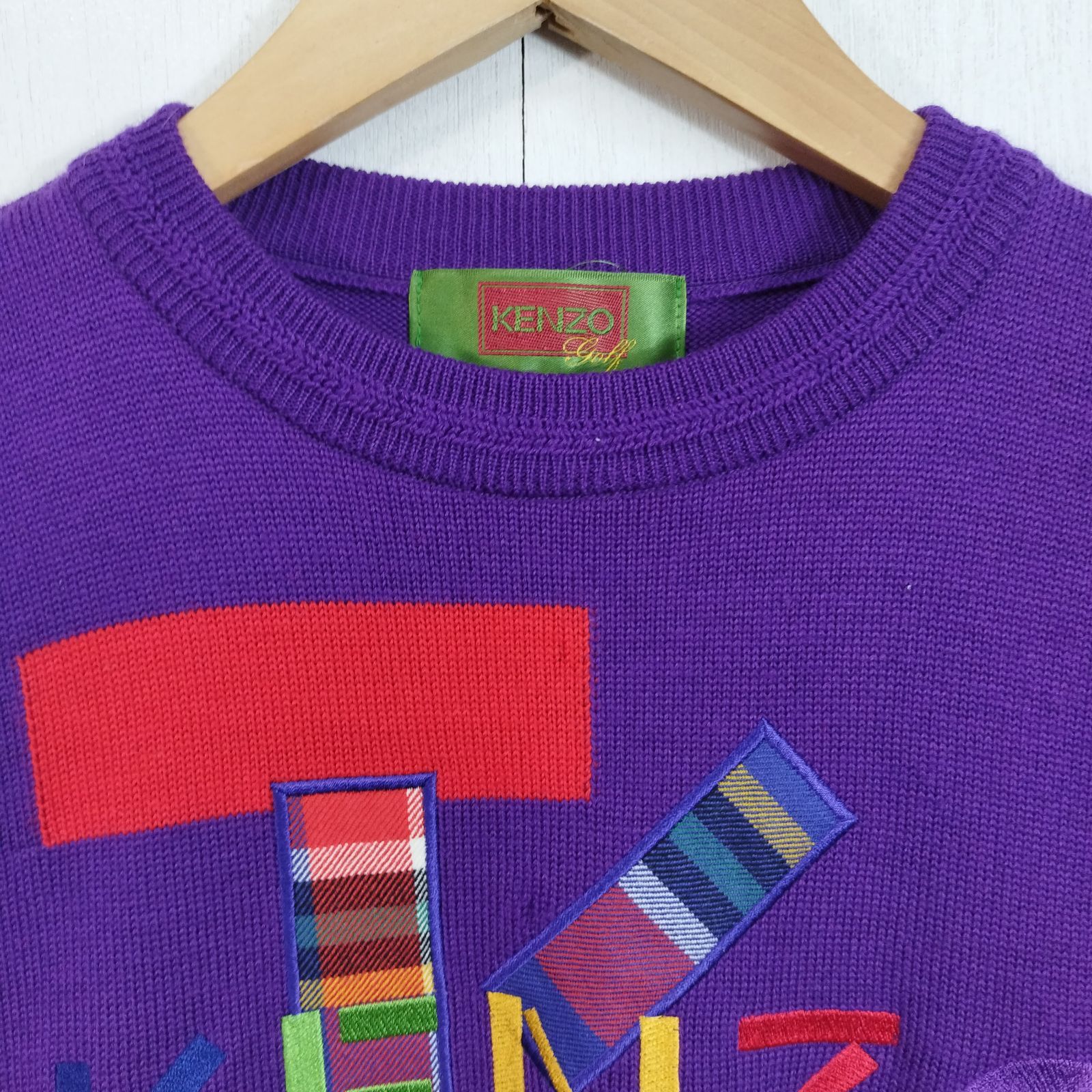80s KENZO GOLF ケンゾー ゴルフ ニット セーター 刺繍 パッチワーク 