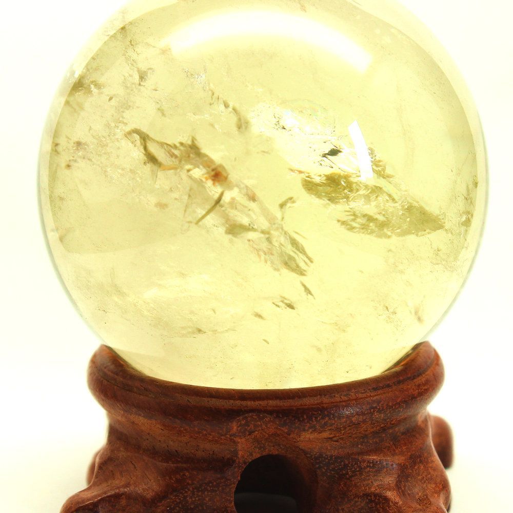  幻想的な輝き シトリン スフィア 約65mm 385g GHSU2 台座付き 丸玉 天然石 パワーストーン 金運 癒し 虹入り インテリア 京海堂 天然石の卸 京の蔵 インテリア写真立て 置物 インテリア小物