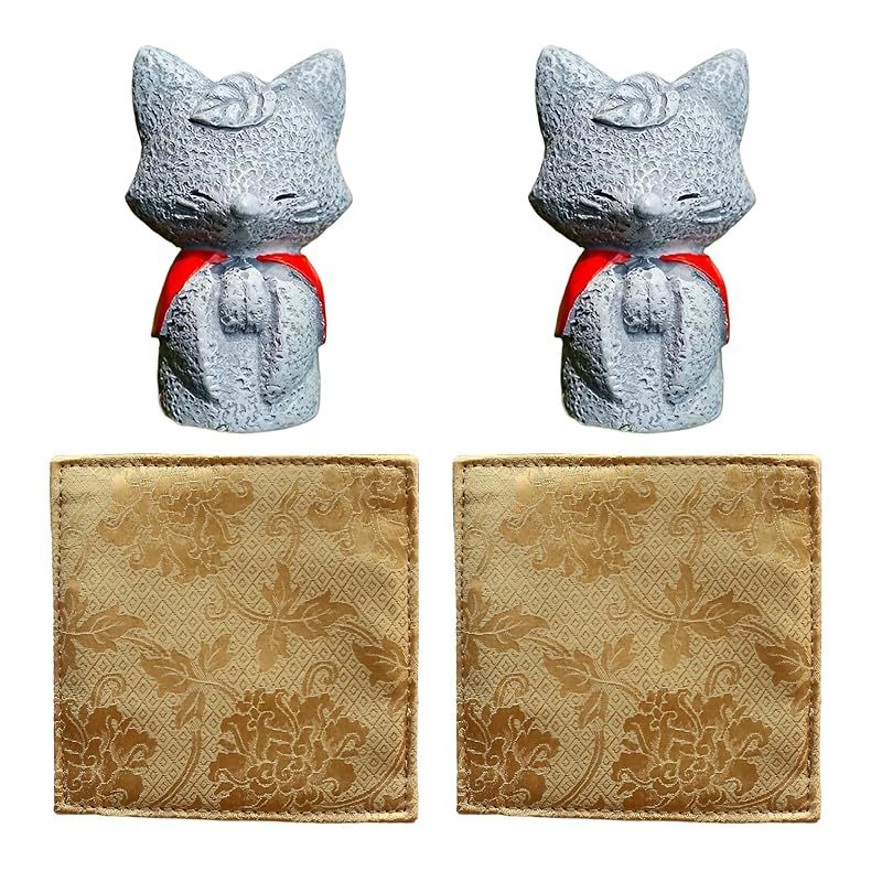 【新品】 HAMILO 狐 お地蔵さん 置物 動物 お守り 商売繁盛 五穀豊穣 座布団付属 2個セット 0