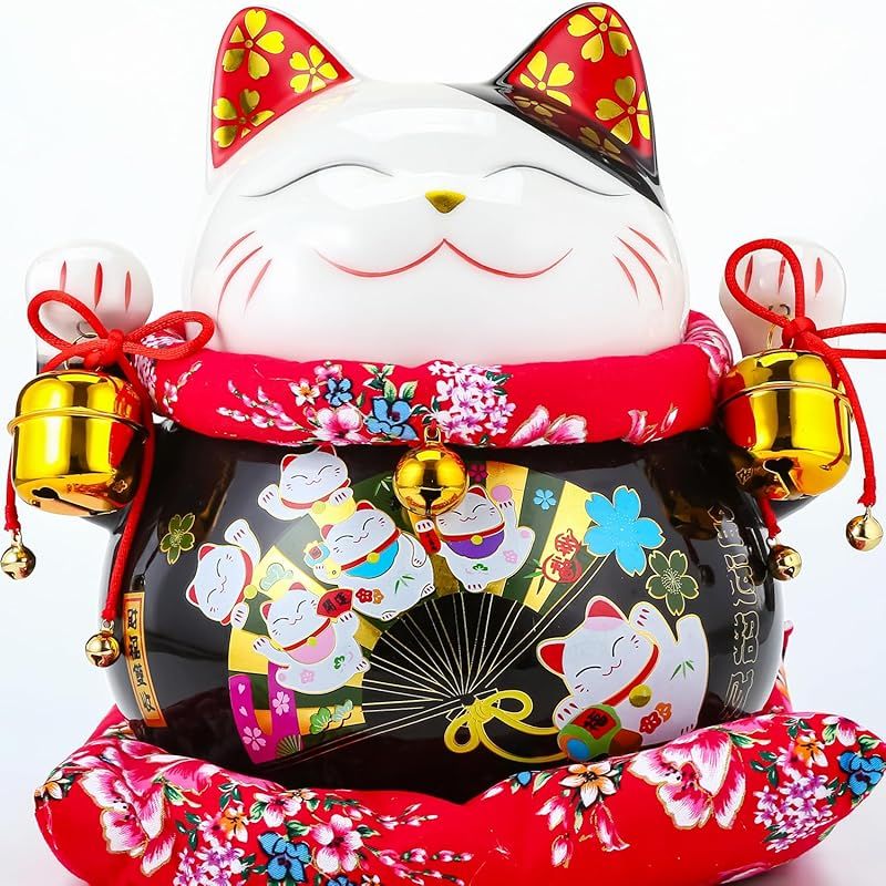 新品】 EnergyPower 招き猫 プレミアム白磁製 金運招財 大型 座布団付
