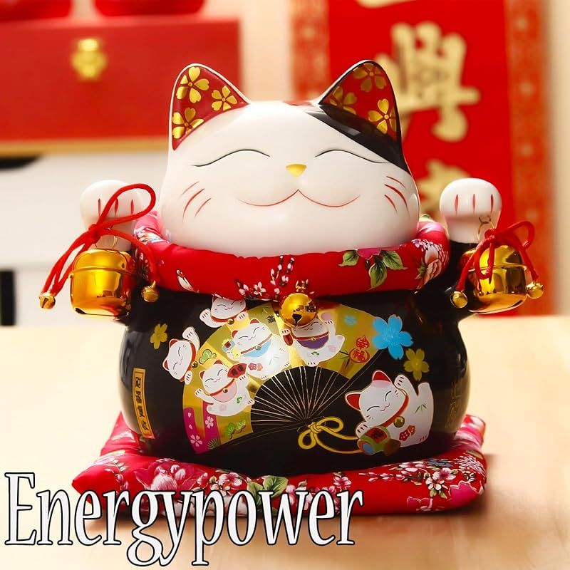 新品】 EnergyPower 招き猫 プレミアム白磁製 金運招財 大型 座布団付