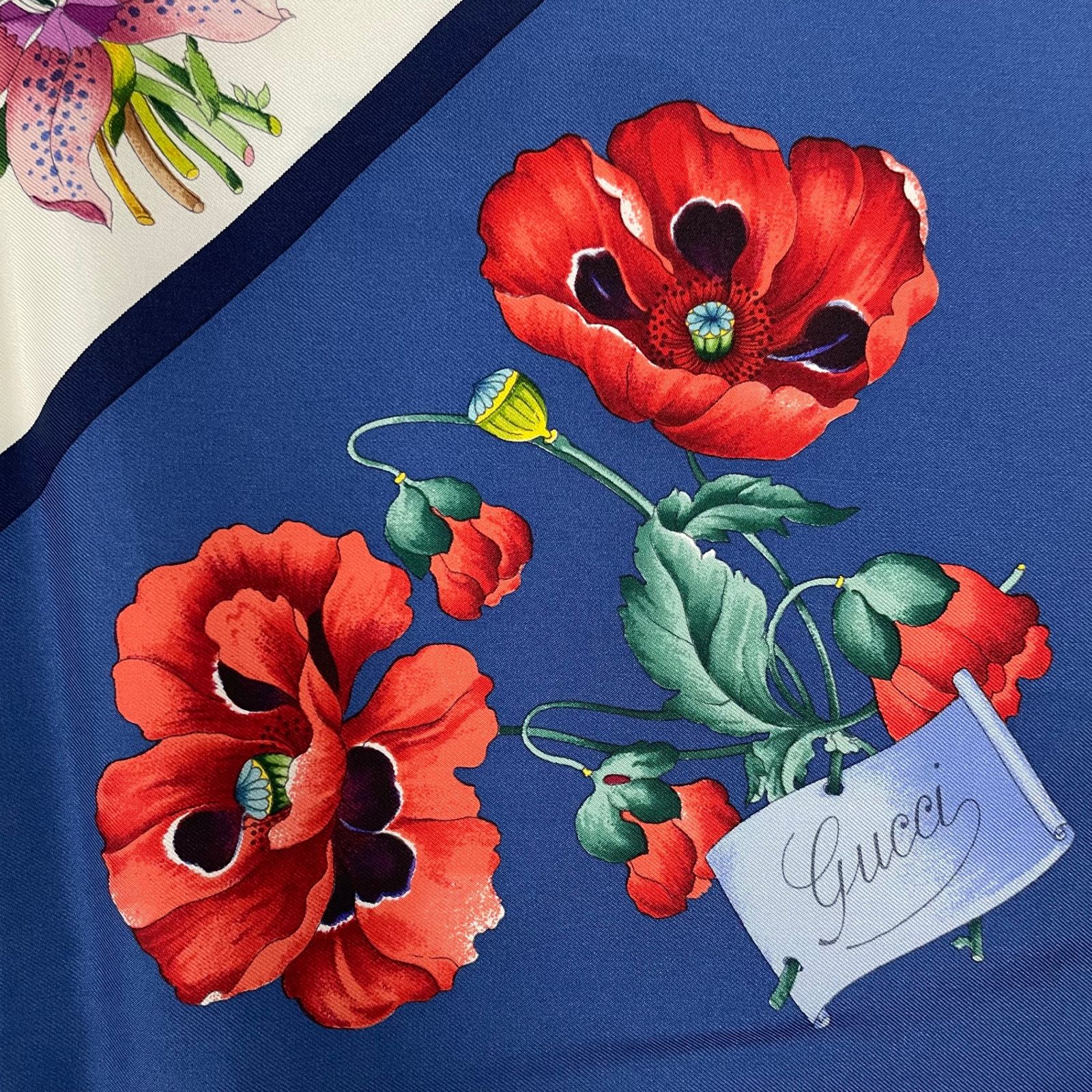 極美品 GUCCI グッチ スカーフ シルク フローラ 花柄 ブルー 箱付き