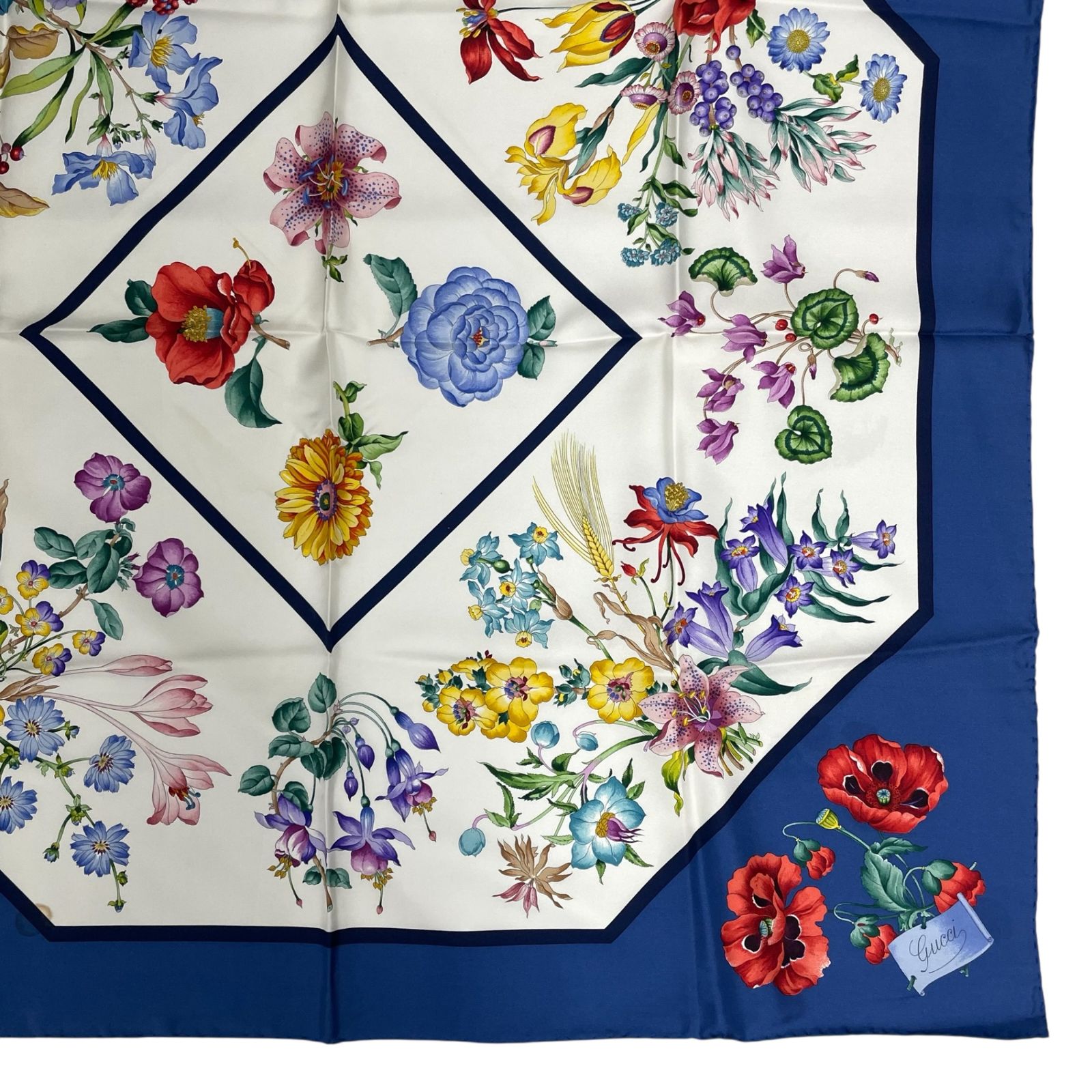 美品 GUCCI グッチ スカーフ 水色 花柄 シルク レディース エレガント 花柄 グッチ GUCCI スカーフ フラワー ブルー GUCCI(グッチ) シルク
