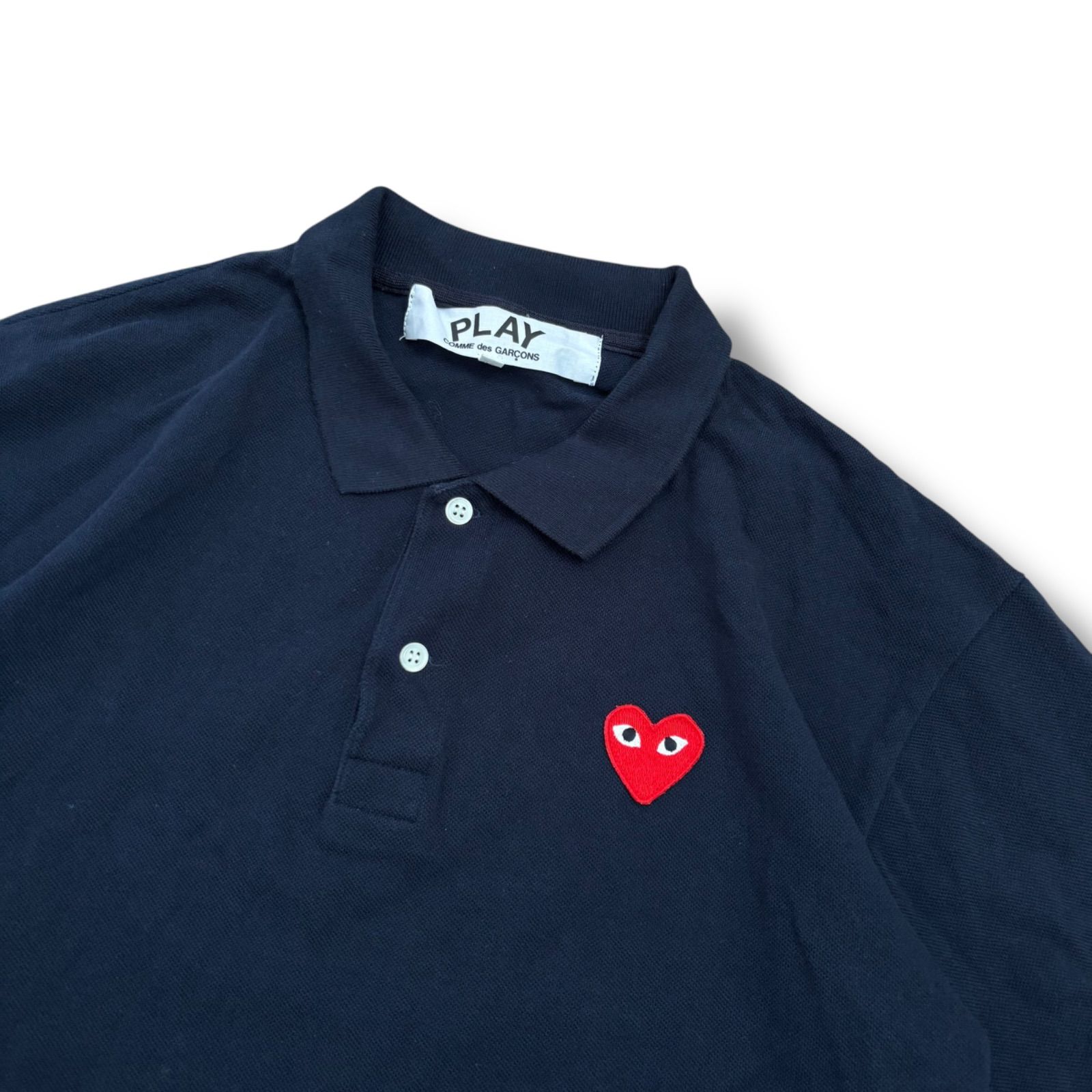 PLAY コムデギャルソン　ネイビー 半袖ポロシャツ ハート刺繍　S PLAY COMME des GARCONS】ハート刺繍 半袖ポロシャツ ネイビー XL
