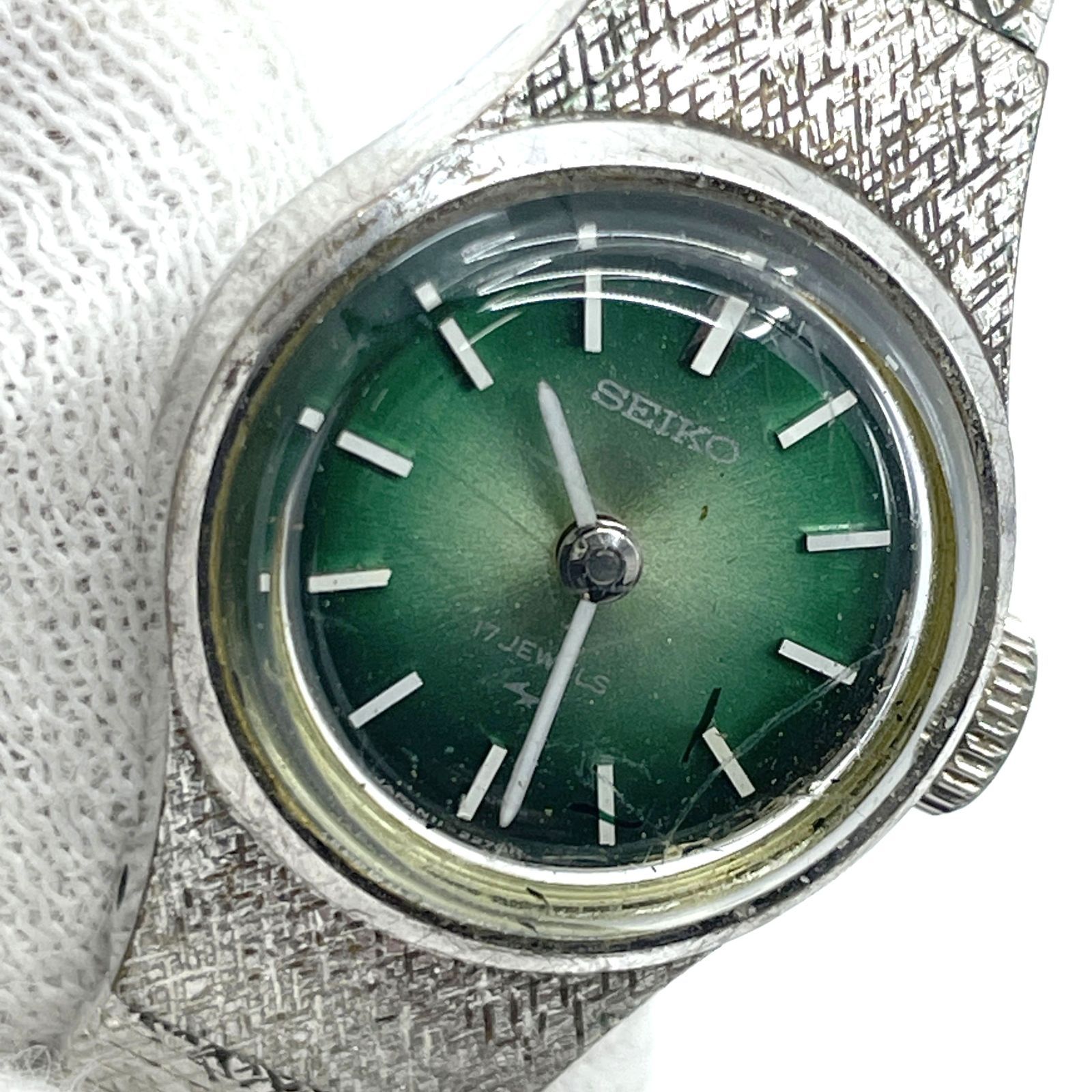 稼働× SEIKO セイコー 11-0710 手巻き腕時計 グリーン文字盤 