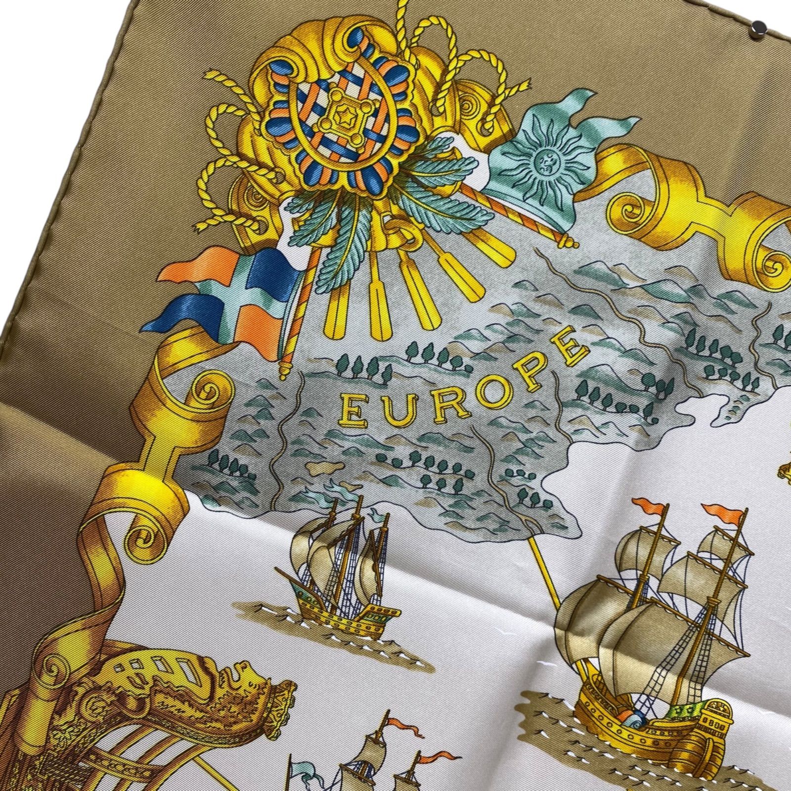 エルメス カレ90 VOILES DE LUMIERE シルクスカーフ 光の帆船 ベージュ