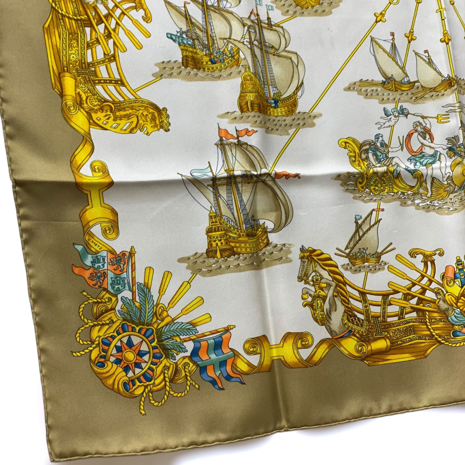 エルメス カレ90 VOILES DE LUMIERE シルクスカーフ 光の帆船 ベージュ