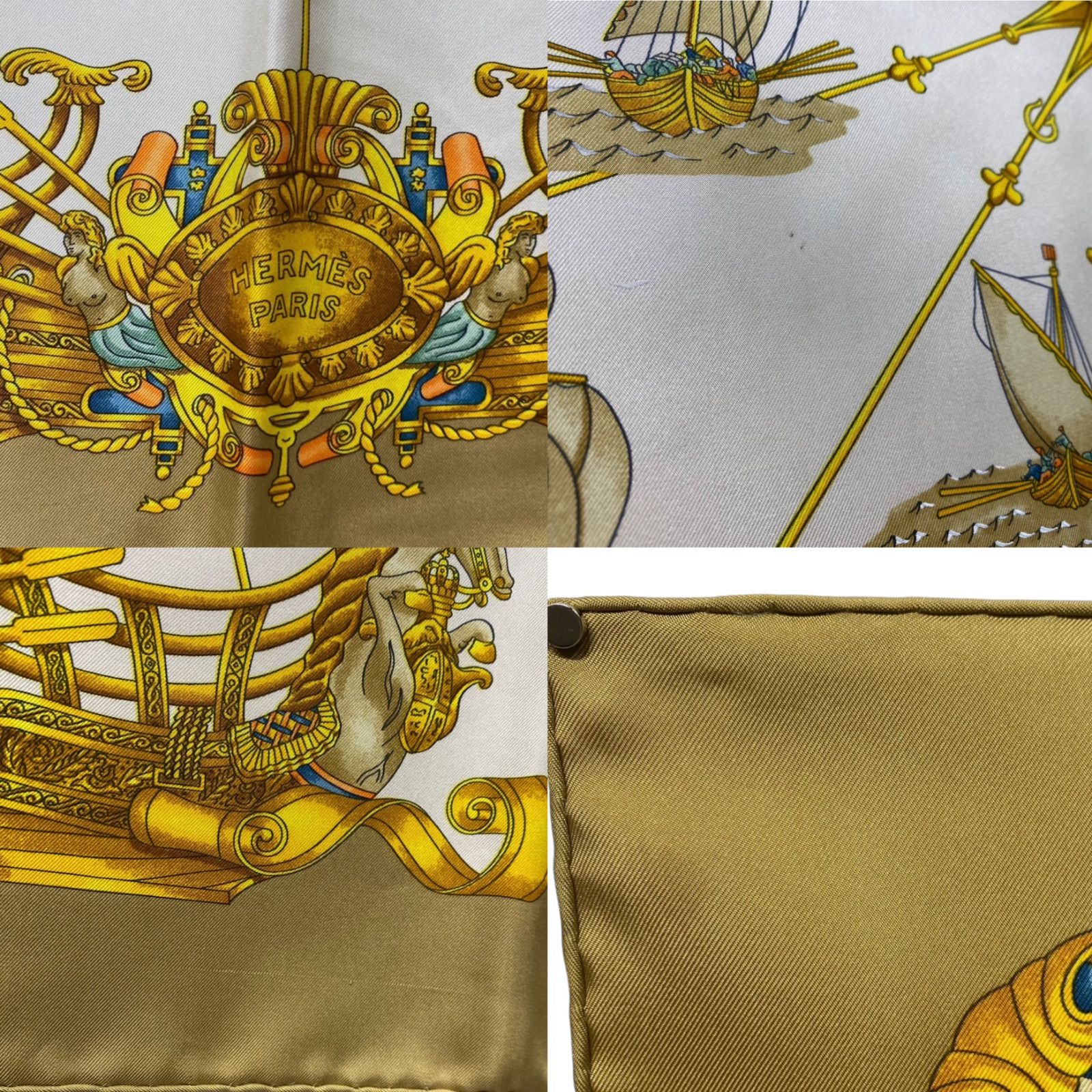 エルメス カレ90 VOILES DE LUMIERE シルクスカーフ 光の帆船 ベージュ