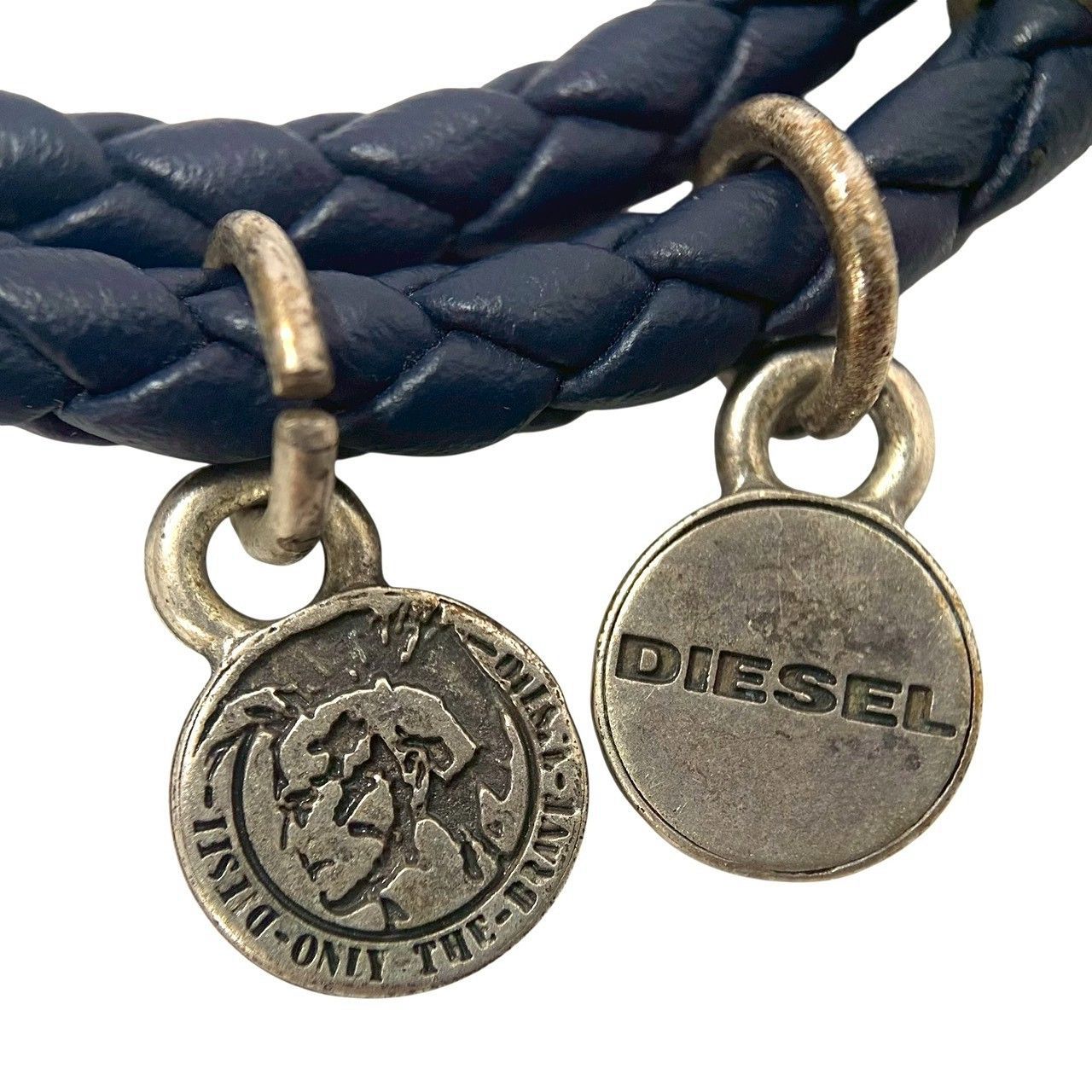 DIESEL】ブレスレット 編み込み ダブル レザー ネイビー ディーゼル 