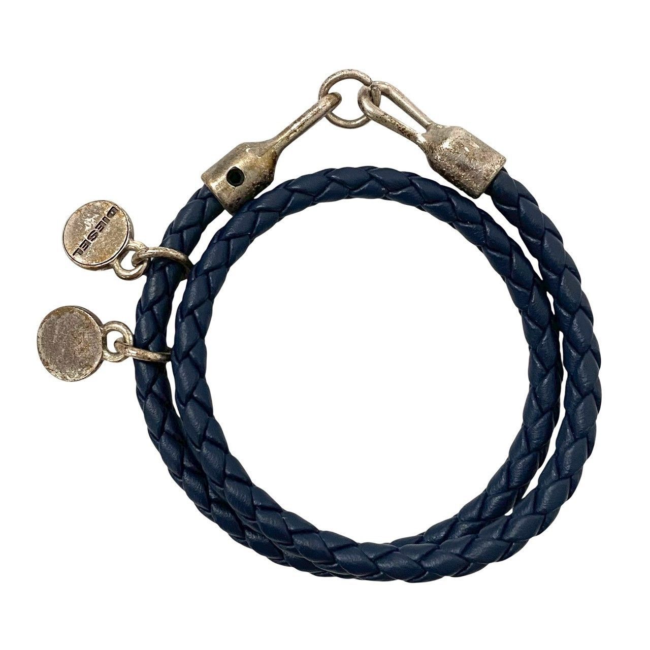 DIESEL】ブレスレット 編み込み ダブル レザー ネイビー ディーゼル 