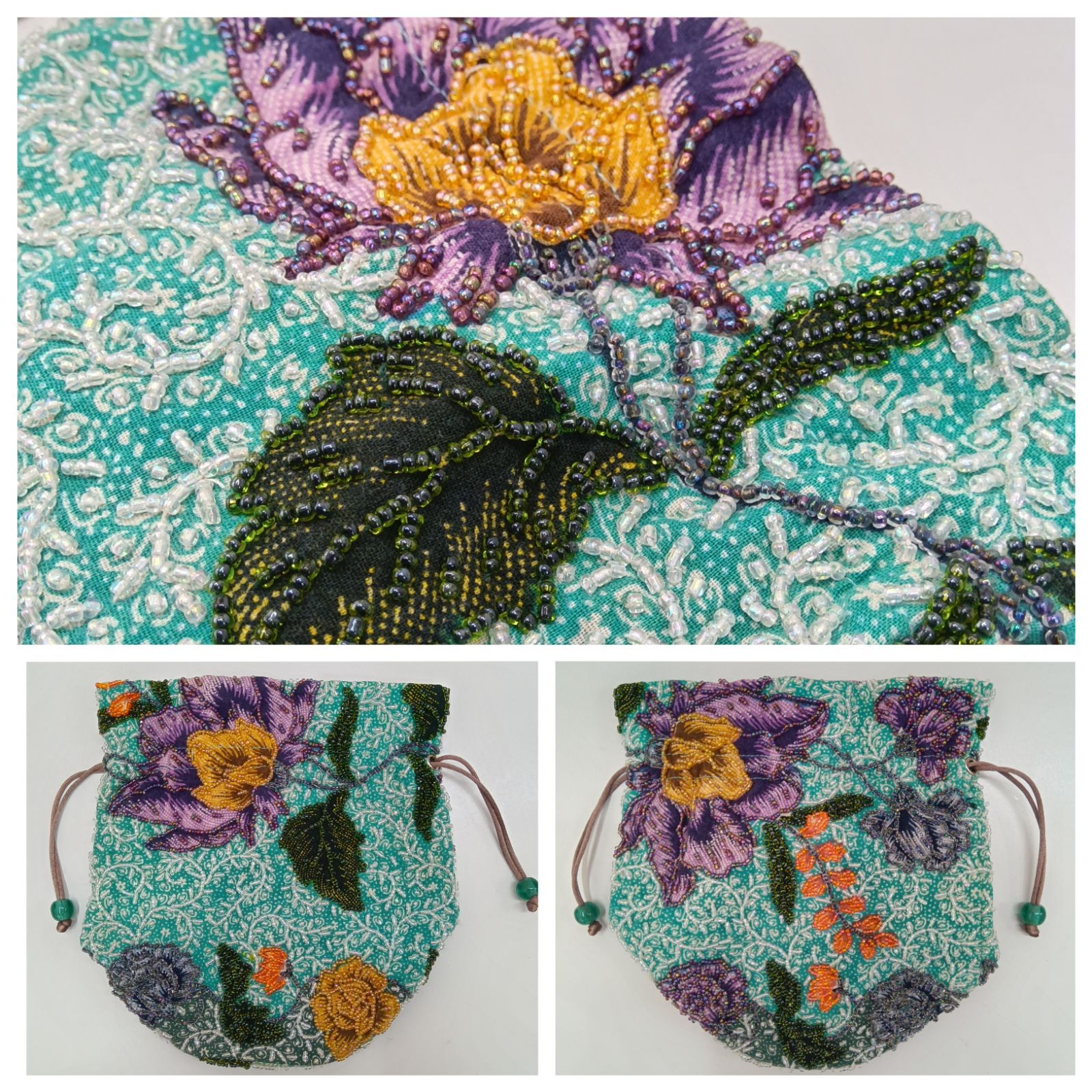 花柄ビーズ刺繍　ハンドバック　和装／洋装　小物 ビーズ 花柄 ハンドバッグ 和装 パーティ 昭和レトロ 昭和レトロ 花柄