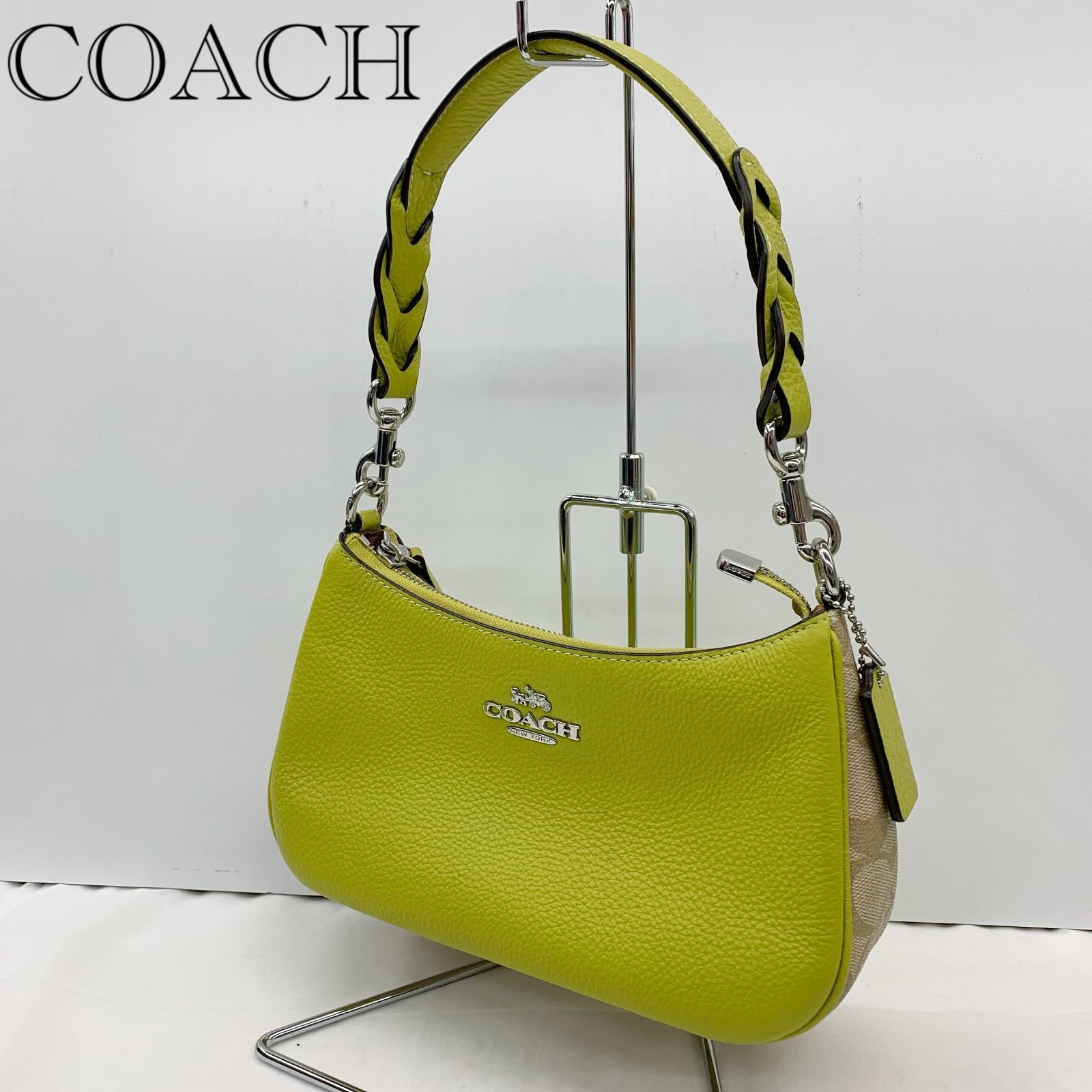 COACH コーチ テリ CJ590 レザーショルダーバッグ ライムグリーン 2Way 