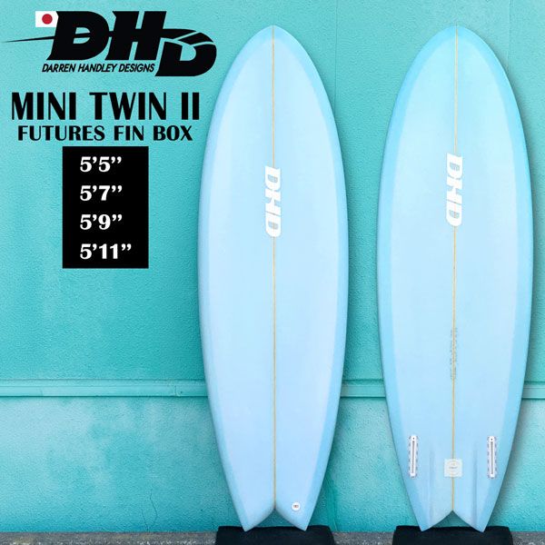 サーフボード ツインフィン DHD MINI TWIN2 PU BLUE TINT FUTURES FIN