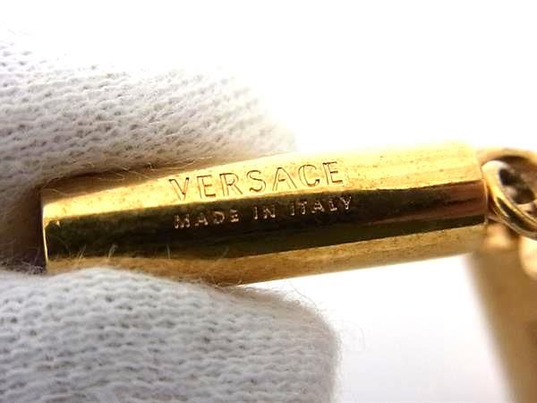 ■美品■ VERSACE ヴェルサーチ バロッコ レターV レザー ループタイ ネックレス アクセサリー ブラック系×ゴールド系 FV8895 □美品□ VERSACE ヴェルサーチ バロッコ レターV レザー ループタイ