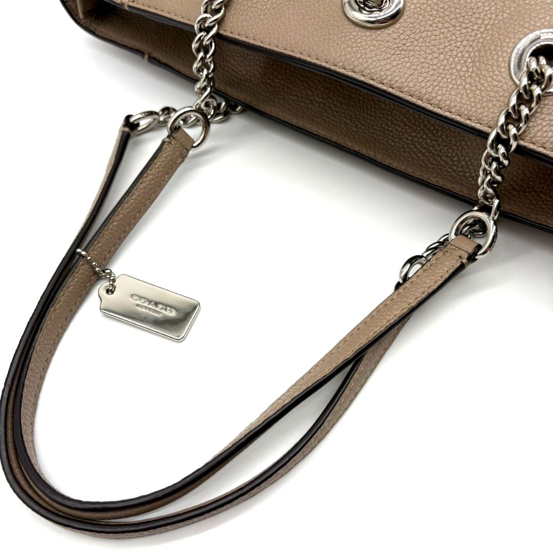 コーチ COACH トートバッグ レザー ベージュ チェーンショルダー 
