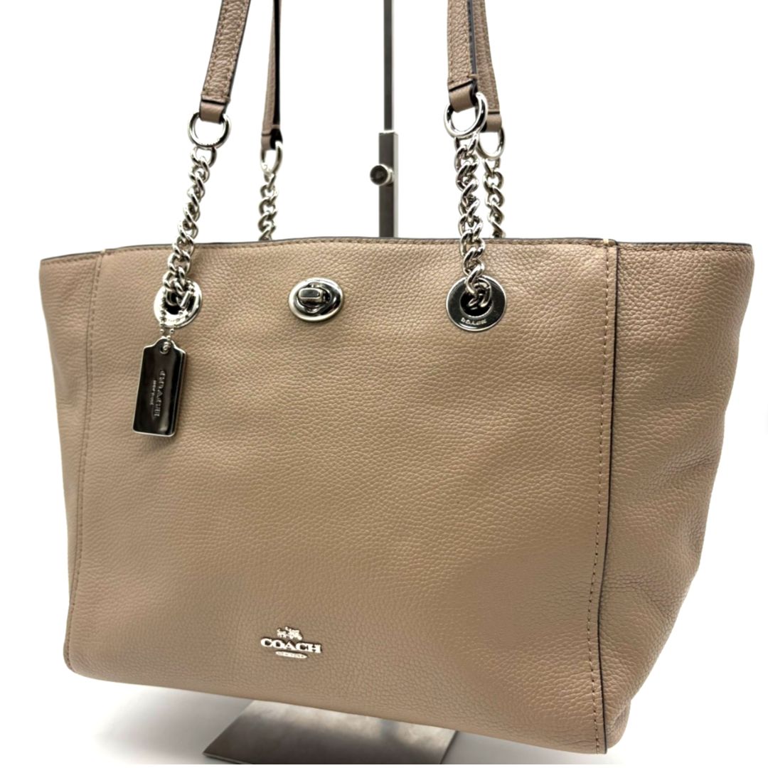 コーチ COACH トートバッグ レザー ベージュ チェーンショルダー コーチ COACH トートバッグ レザー ベージュ チェーンショルダー