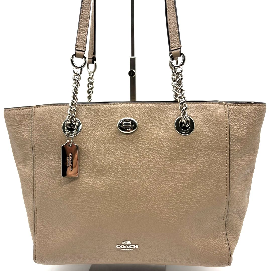 コーチ COACH トートバッグ レザー ベージュ チェーンショルダー 