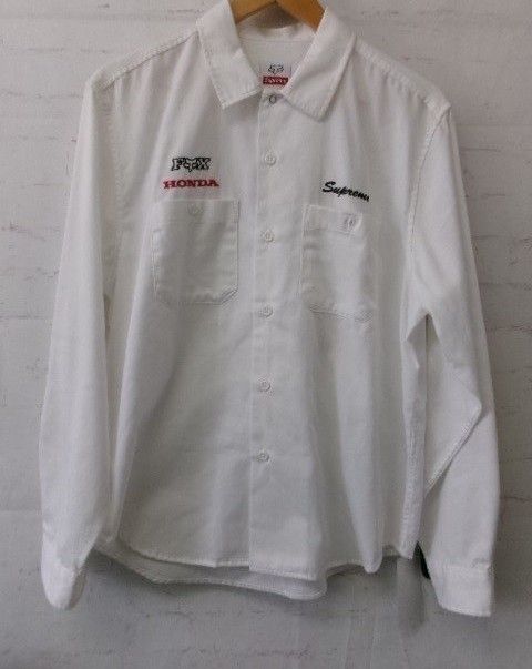 【】19FW Supreme ｼｭﾌﾟﾘｰﾑ ﾎﾝﾀﾞﾌｫｯｸｽﾚｰｼﾝｸﾞﾜｰｸｼｬﾂ ﾎﾜｲﾄ S 991884978