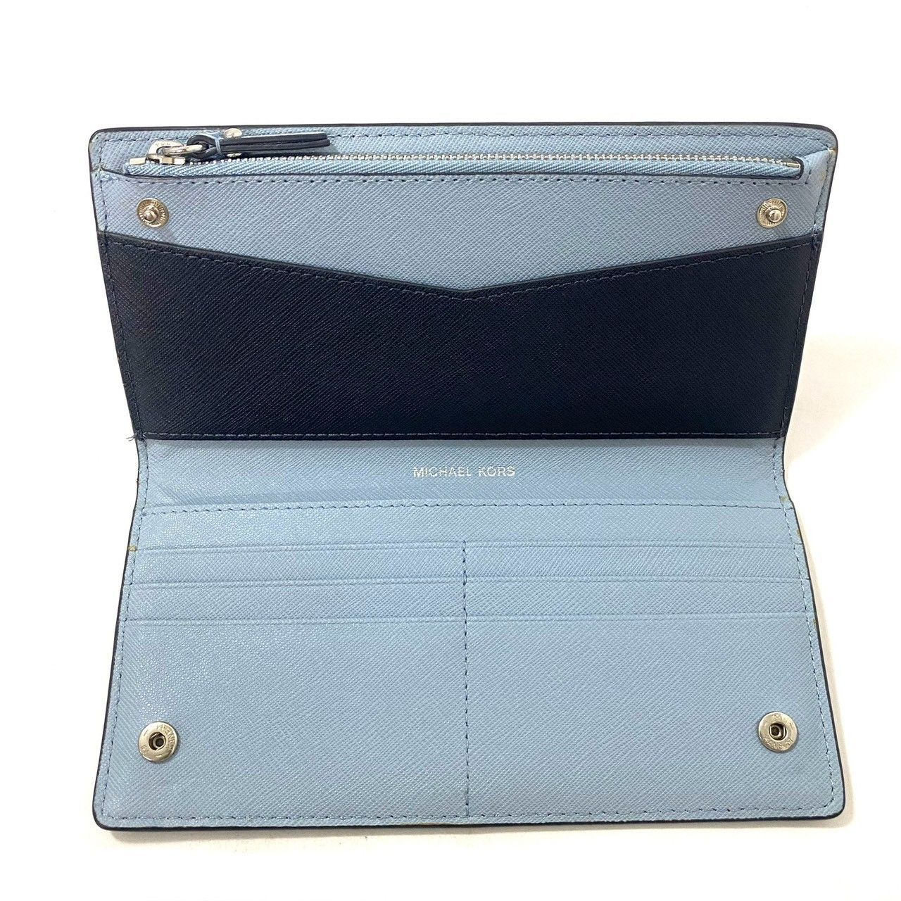 MICHAEL KORS】長財布 カードケース/パスケース付き レザー ネイビー 