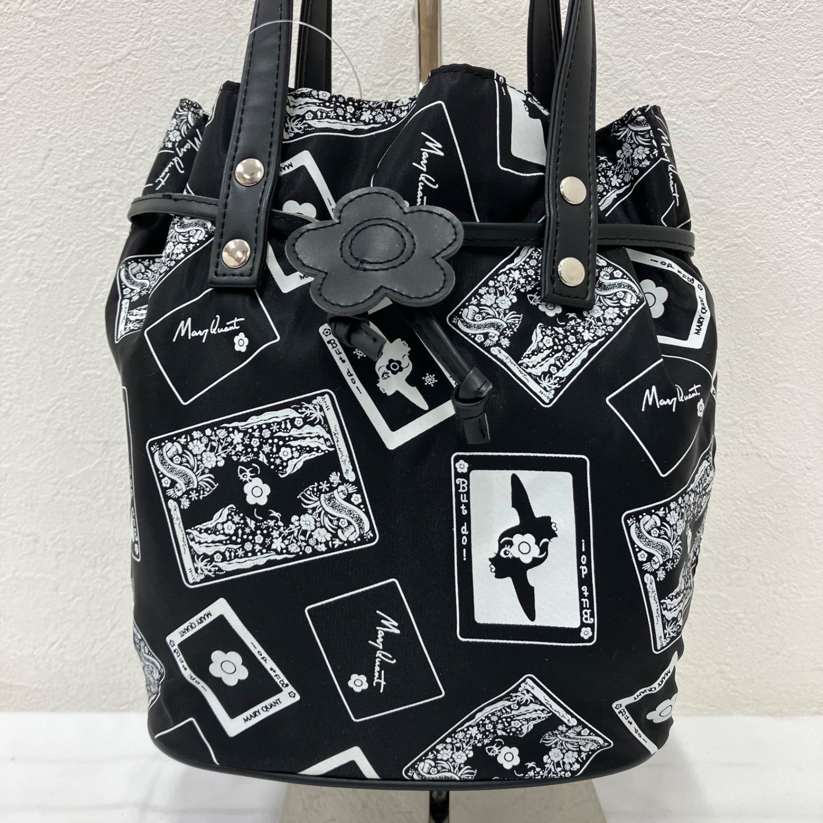 946 MARY QUANT マリークワント ハンドバッグ 巾着型 トランプ風 総柄 