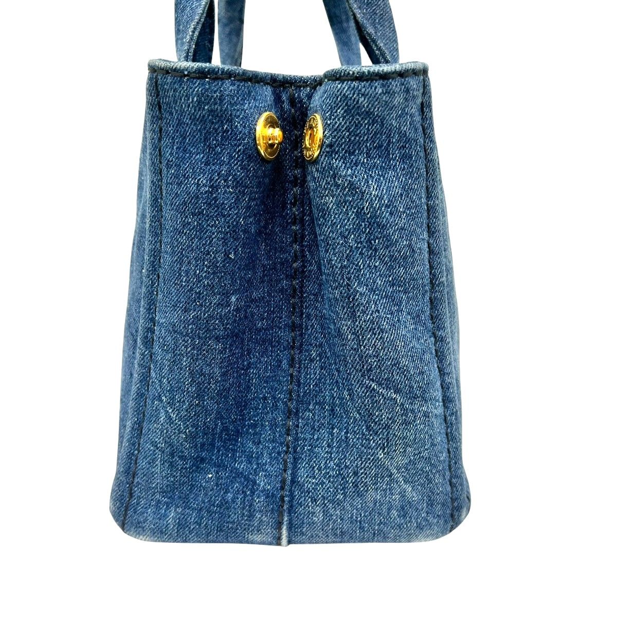 美品 PRADA プラダ カナパ ミニ トートバッグ 1BG439 デニム ブルー 