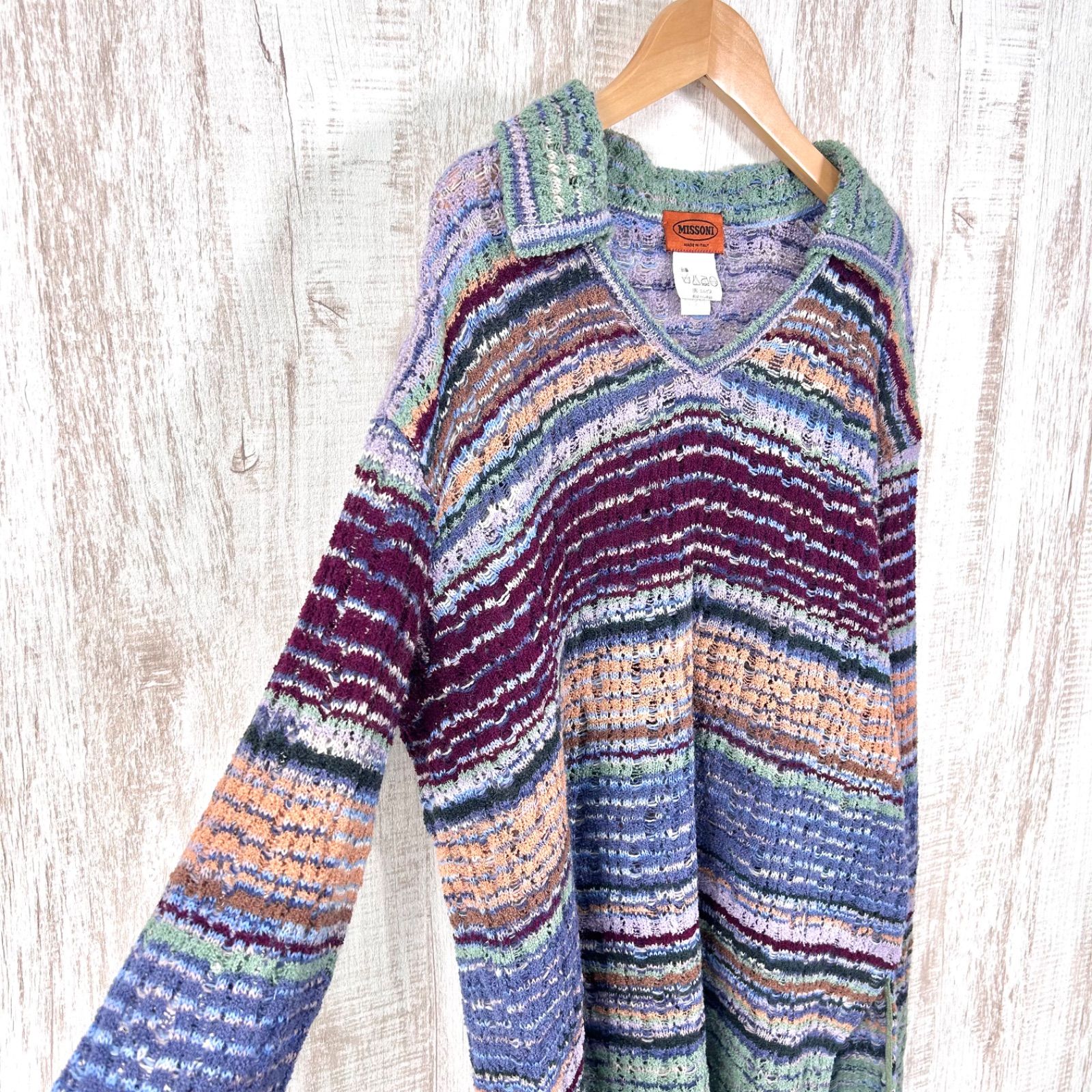 MISSONI ミッソーニ ウール モヘア マルチボーダー サイドスリット V 