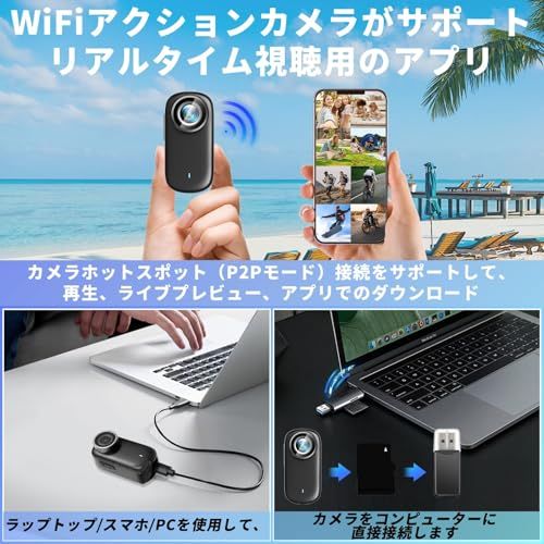 アクションカメラ 4K ウェアラブルカメラ 64G SDカード付属 120°広角 
