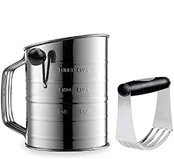 5カップ 小麦粉ふるい器 ステンレススチール ロータリー 手回し 16個の細かいメッシュスクリーンベーキングふるい付き 3カップ 8541885980