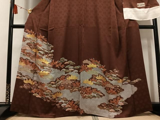 平和屋着物●豪華色留袖　駒刺繍　松竹梅　金彩　反端付き　正絹　逸品　AABG7127ph 平和屋着物○豪華色留袖 駒刺繍 松竹梅 金彩 反端付き 正絹 逸品