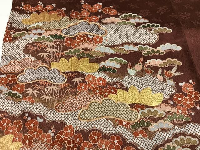 平和屋着物●豪華色留袖　駒刺繍　松竹梅　金彩　反端付き　正絹　逸品　AABG7127ph 平和屋着物○豪華色留袖 駒刺繍 松竹梅 金彩 反端付き 正絹 逸品