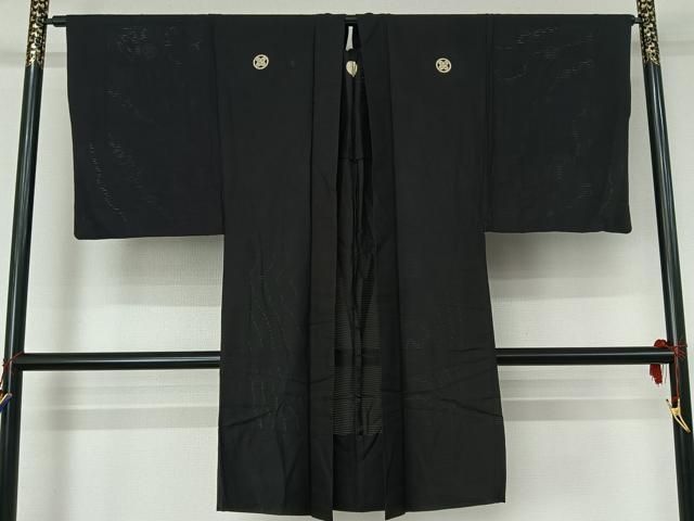 平和屋着物▽男性　羽織　黒紋付　暗黒色　正絹　逸品　AABG7080jh