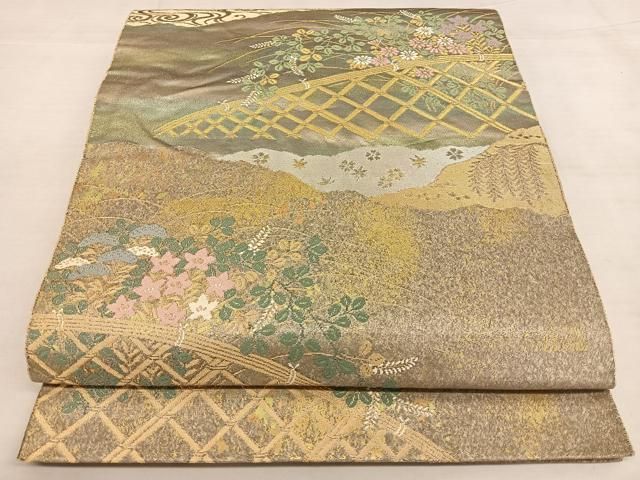 平和屋着物◎西陣 服部織物謹製 六通柄袋帯 籬草花文 こはく錦 平和屋着物◎西陣 服部織物謹製 六通柄袋帯 籬草花文 こはく錦