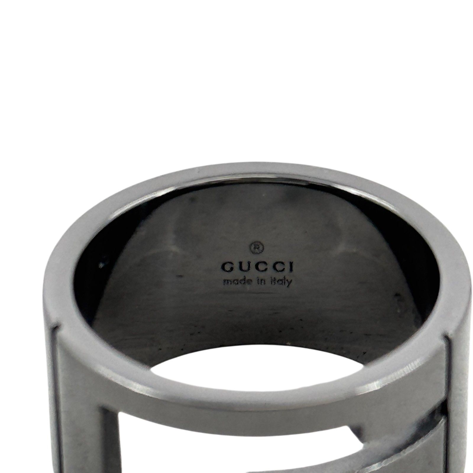 GUCCI ブラックコーティング スターリング シルバー ブランド G リング 