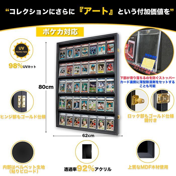 UVカット＆鍵付き】ポケカ トレカ 額縁 ディスプレイ ケース UVカット