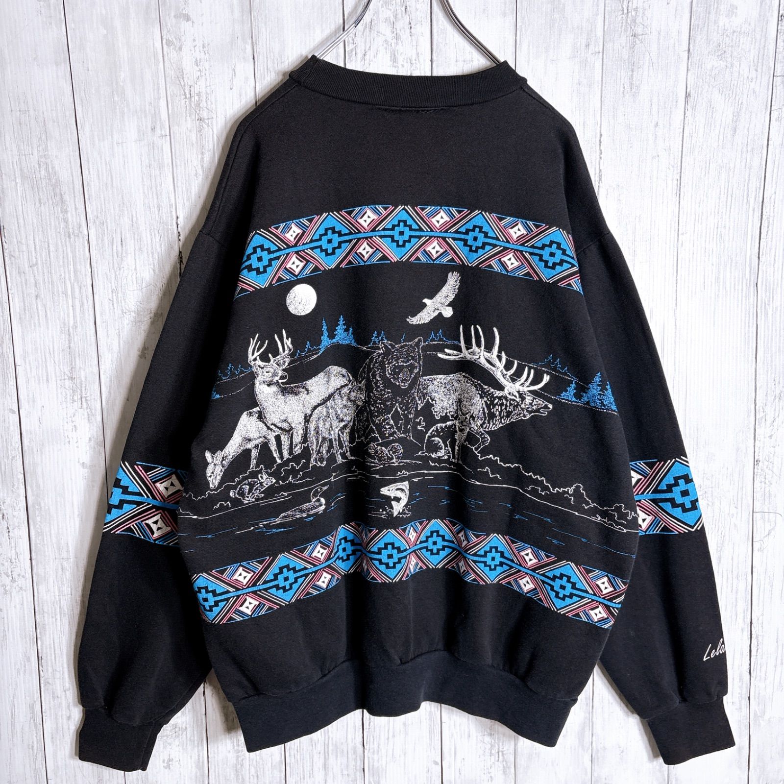 入手困難】80s-90s USA古着 Vintage AU Sportwear 黒 総柄 ボーダー 