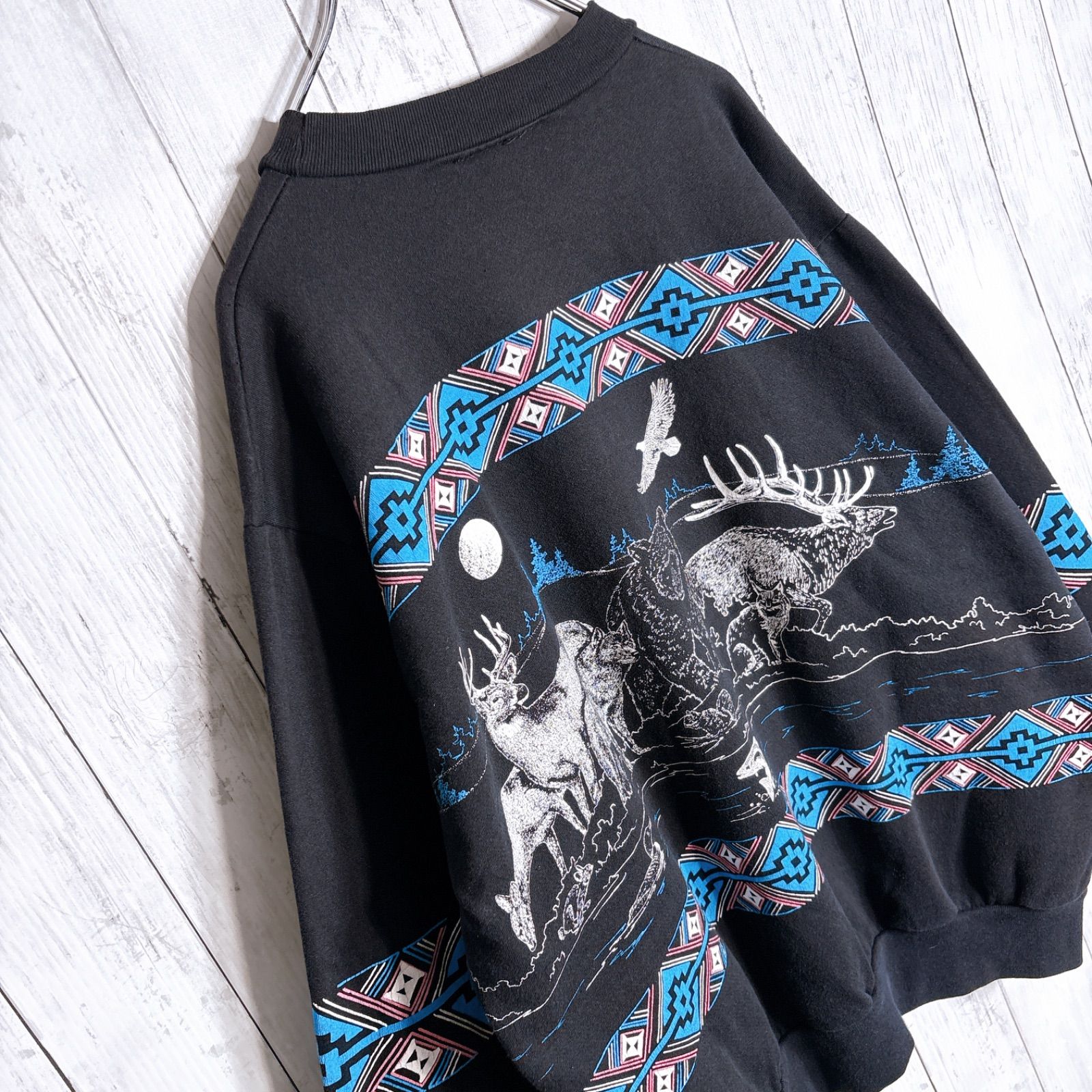入手困難】80s-90s USA古着 Vintage AU Sportwear 黒 総柄 ボーダー 