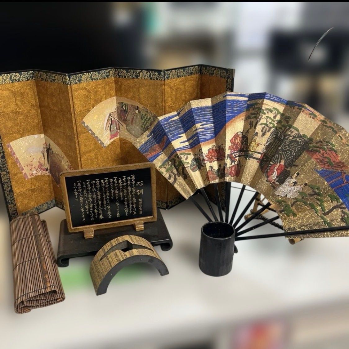 昭和レトロ】和風インテリア JAPAN 伝統 日本画 扇子 屏風 