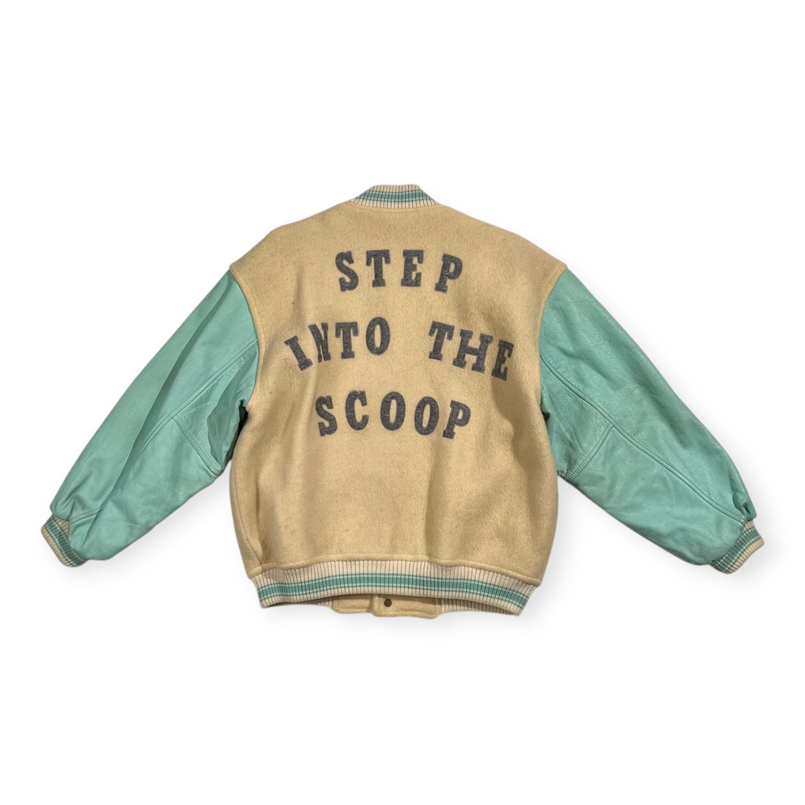希少 80s Scoop スクープ ワッペン付き 袖革 レザー スタジャン サイズ 