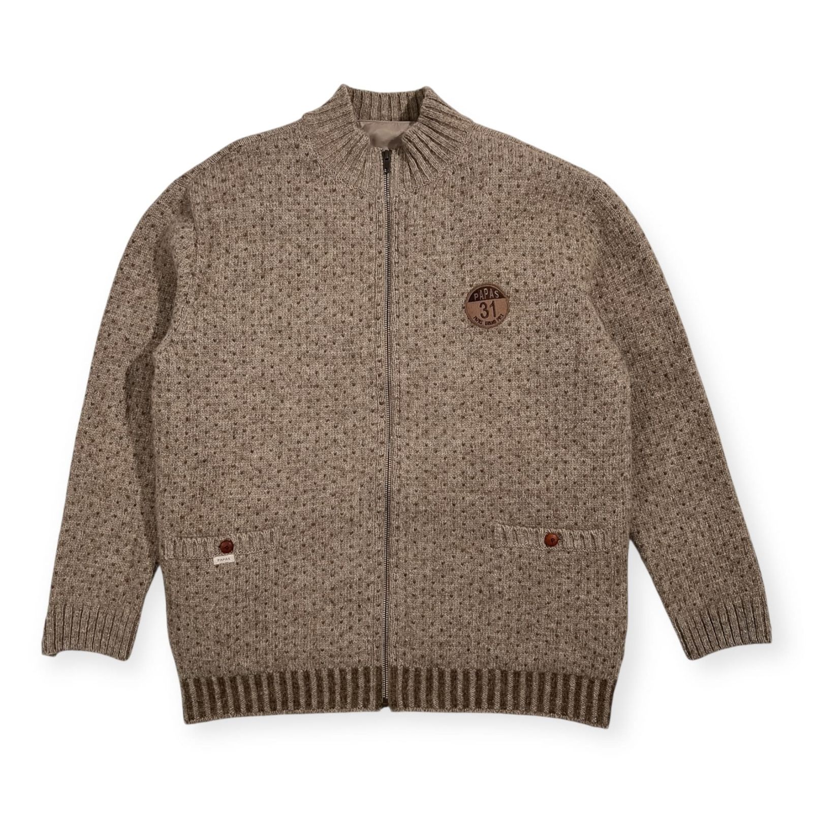 美品 PAPAS パパス ダウンライナー付き ジップアップ ウールニット ジャケット サイズ 50 L /ワッペン付き/メンズ 美品 PAPAS パパス ダウンライナー付き ジップアップ ウールニット