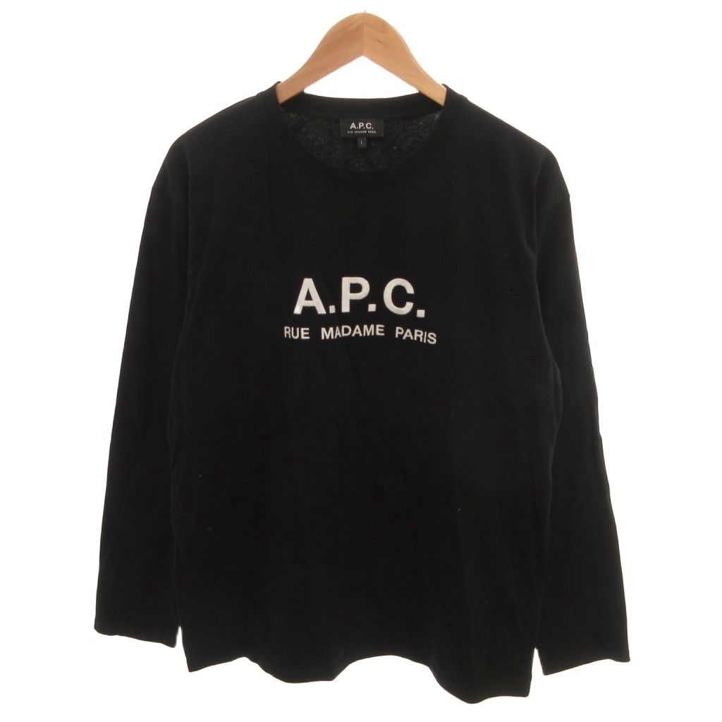 アーペーセー A.P.C. 美品 ロンT カットソー L 黒 ブラック ロゴ刺繍 