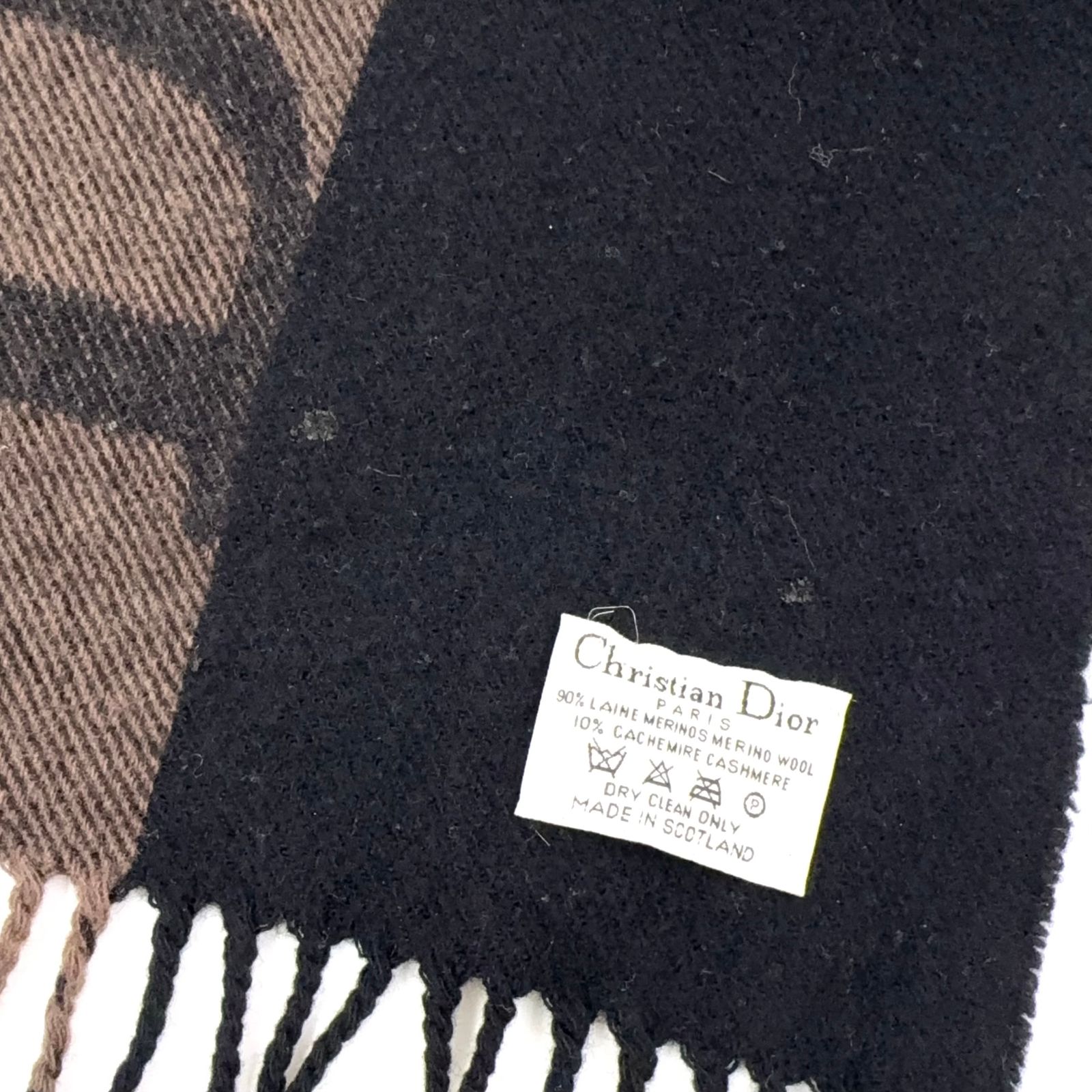 Christian Dior Diorロゴ ウール×カシミヤ ブラウン×ブラック マフラー