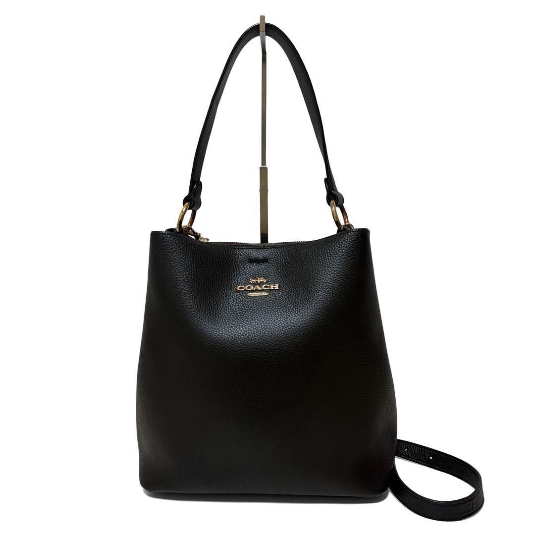 COACH コーチ タウンバケット 2WAY ショルダーバッグ レザー ブラック 