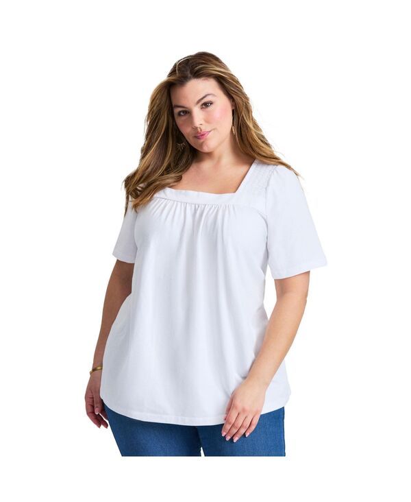 アベニュー レディース トップス シャツ シャーリング AVENUE Womensmocked Squareneck Top White ホワイト