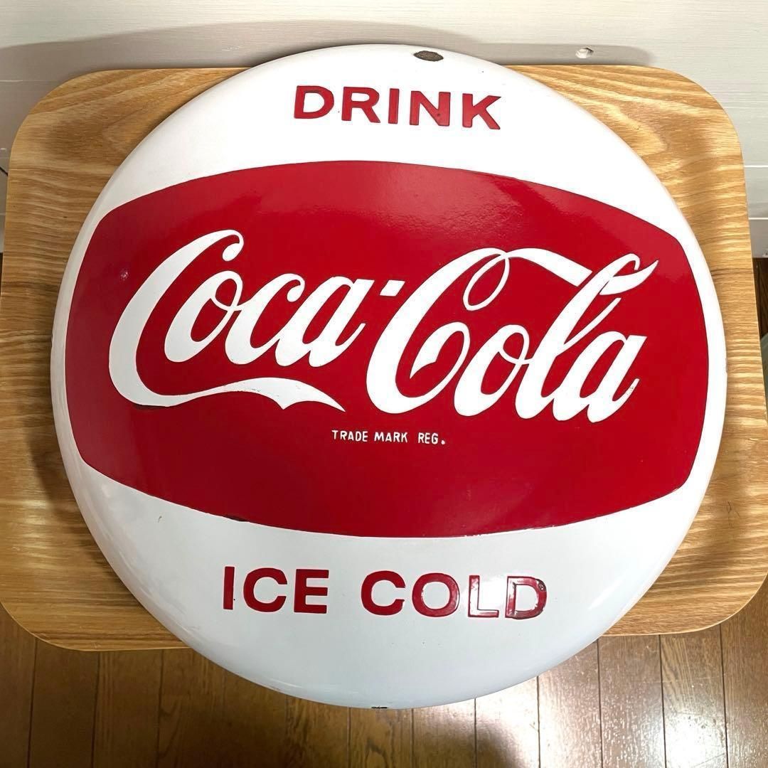 希少】コカコーラ 40cm 白ボタン ホーロー看板 ビッグサイズ