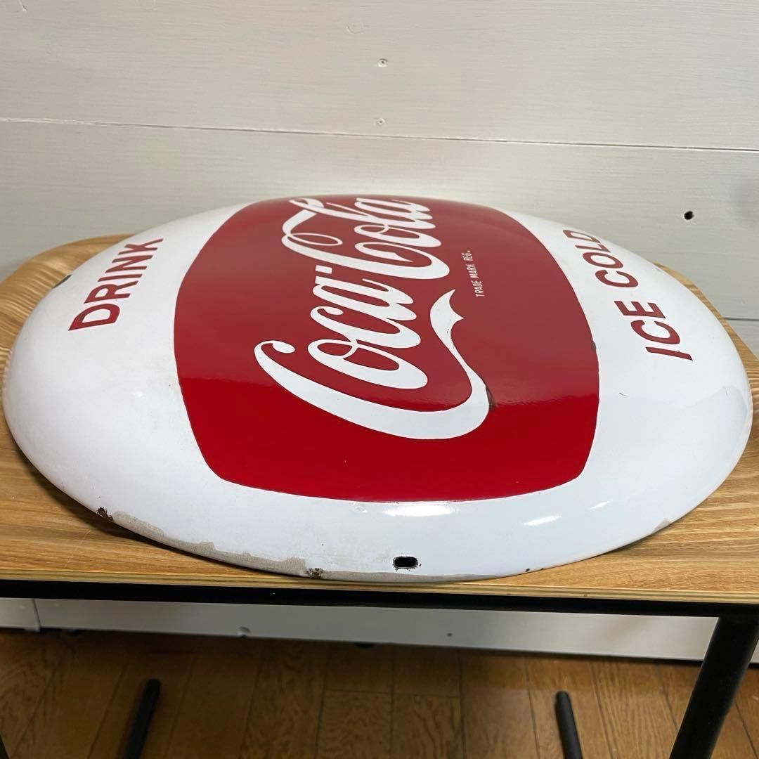 コカコーラ看板 希少】コカコーラ 40cm 白ボタン ホーロー看板 ビッグサイズ