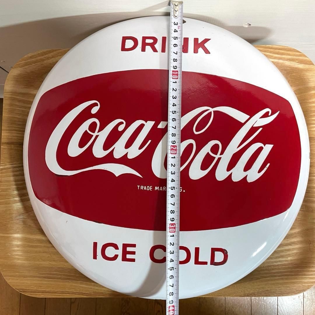 希少】コカコーラ 40cm 白ボタン ホーロー看板 ビッグサイズ