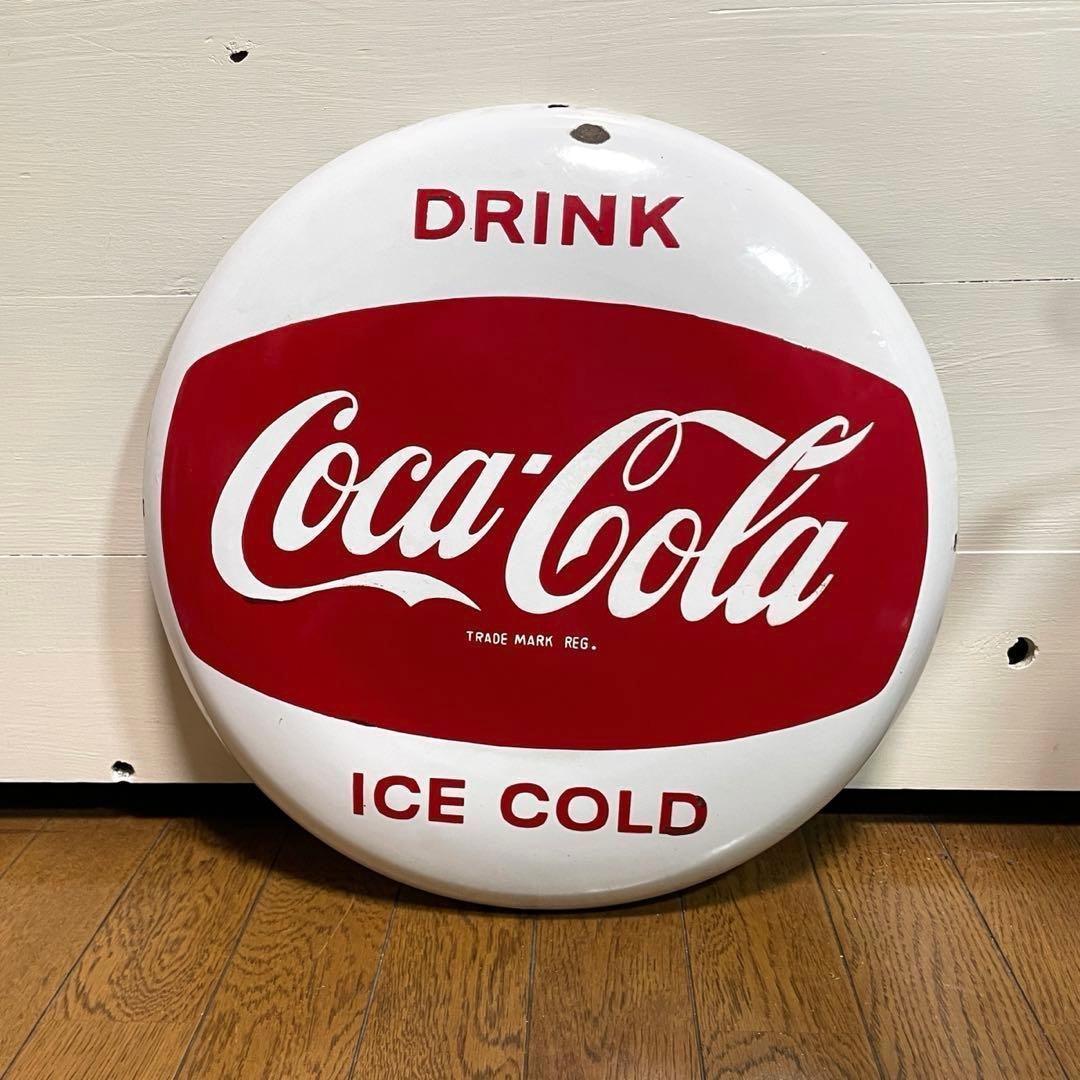 希少】コカコーラ 40cm 白ボタン ホーロー看板 ビッグサイズ