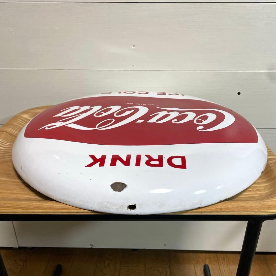 希少】コカコーラ 40cm 白ボタン ホーロー看板 ビッグサイズ