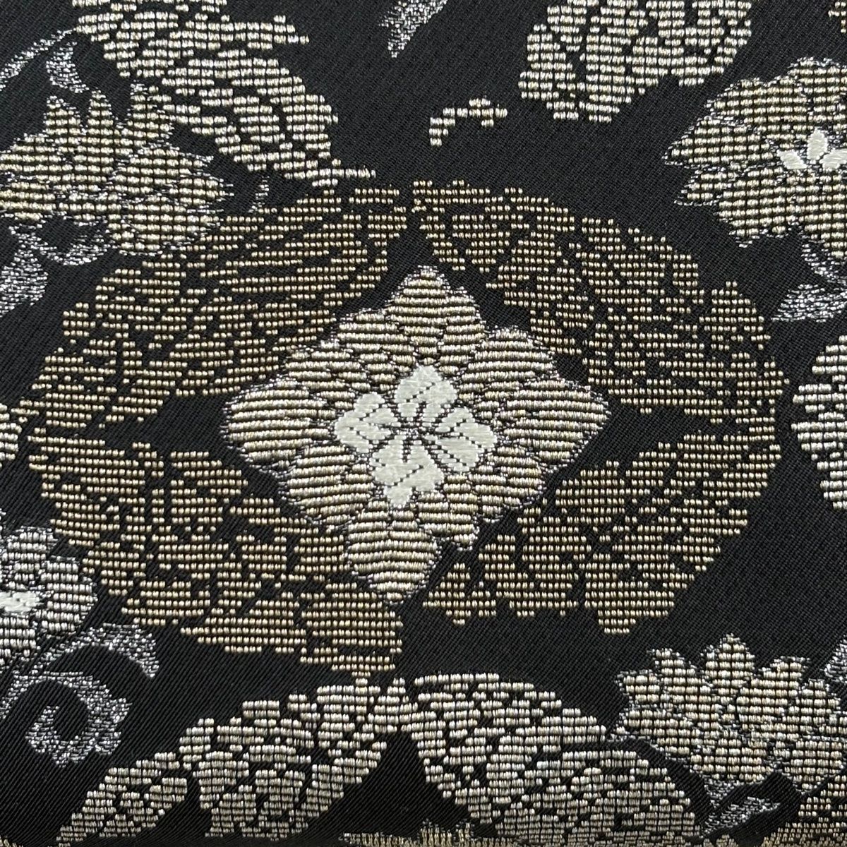 バイセル 着物 名品 袋帯 黒 花菱七宝文 金糸 箔 六通 正絹